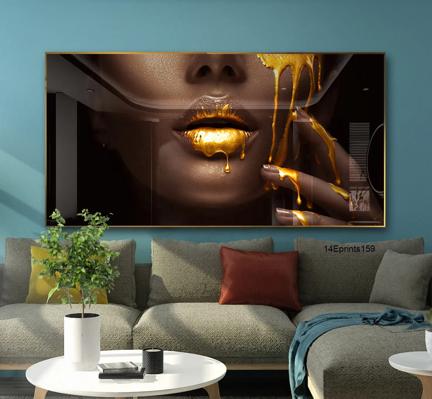 Goud Sexy Lip Zwarte Afrikaanse Naakt Vrouw Uv Afdrukken Op Acryl Kristal Porselein Schilderen Afrikaanse Wall Art