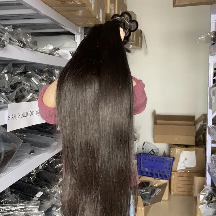Mechones de cabello indio sin procesar, cabello natural Remy de doble estiramiento, venta al por mayor, 40 pulgadas, de la India