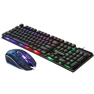 Juego de teclado y mouse para juegos táctiles mecánicos con cable personalizable iluminado para computadora de escritorio Idioma inglés - Product Image 1