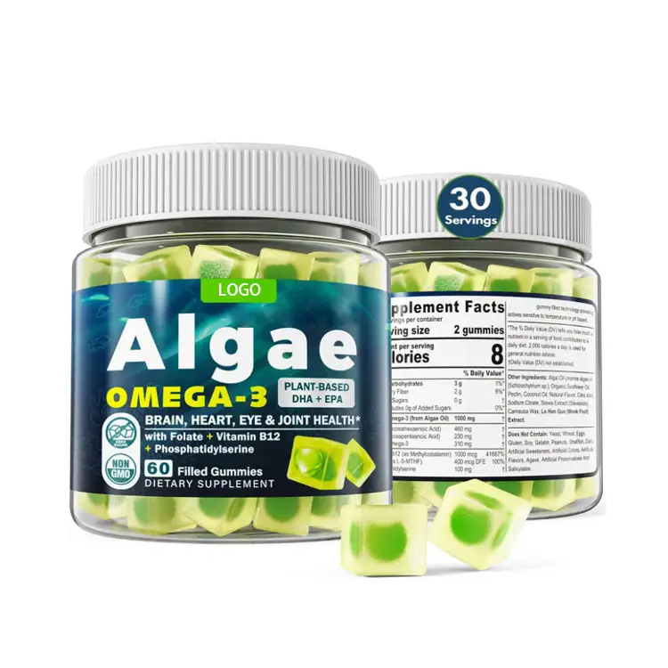 Gummie di alghe senza zucchero 2000mg Omega 3 Gummies Omega 3 integratori di olio di pesce alternativi con EPA & DHA