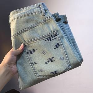 New Pure Cotton Labeled <strong>Original</strong> Brand Embroidered Printed Men's Jeans Straight Leg Jeans High-end Quality OEM Customization - Product Image 3