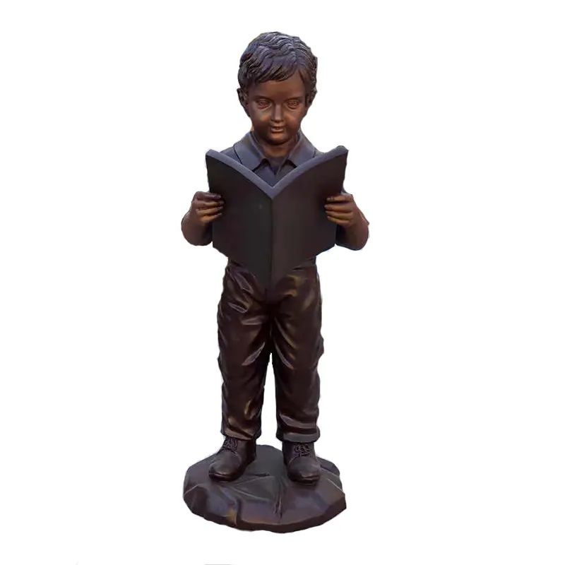 Fabbricazione di tutta la vendita bronzo libro di lettura ragazzo ragazza scultura in bronzo per bambini statua per bambini scultura