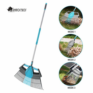多功能3合1伸缩式可拆卸塑料花园叶耙，带长柄 - Product Image 1