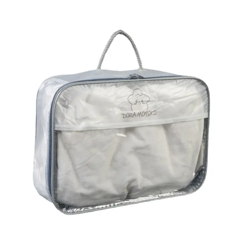 Venta al por mayor transparente impermeable bolsa de plástico con cremallera de gran capacidad PVC edredón bolsa de almacenamiento para ropa de cama manta almohada