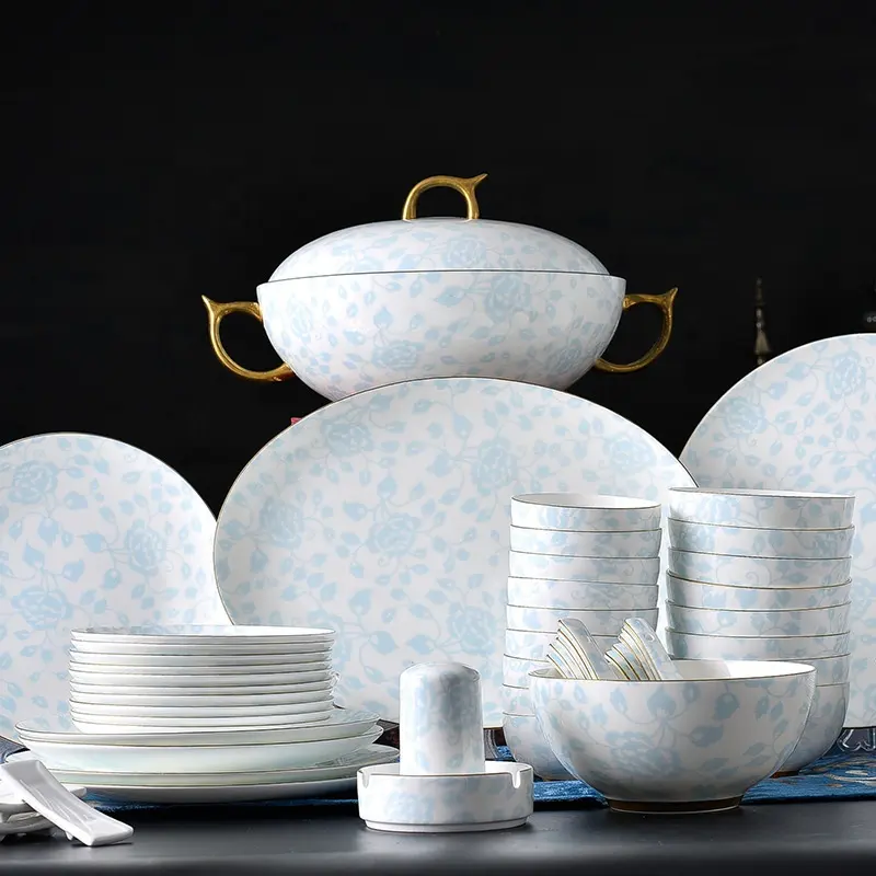 Fleur bleue glaçure couleur os chine 76 petits ustensiles de table chinois modèle frais ustensiles de cuisine