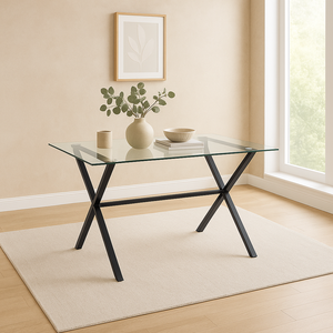 散装出口现代简单玻璃餐桌，黑色金属底座 - Product Image 4
