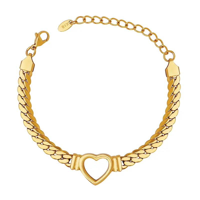 New Vintage French Love Heart bracciale Snake Chain bracciale in acciaio inossidabile placcato oro 18 carati con catena cubana sacro cuore per donna