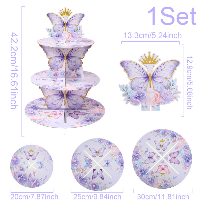 WHITE- purple shaped butterfly cake stand-1 set