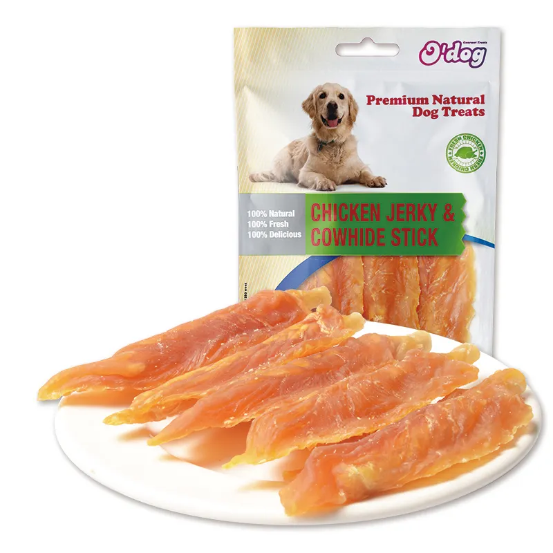 O'dog Venta al por mayor de pollo Jerky Cowhide Stick Chicken Jerky Pet Treats Dog Snacks Food Dog Treat Chicken