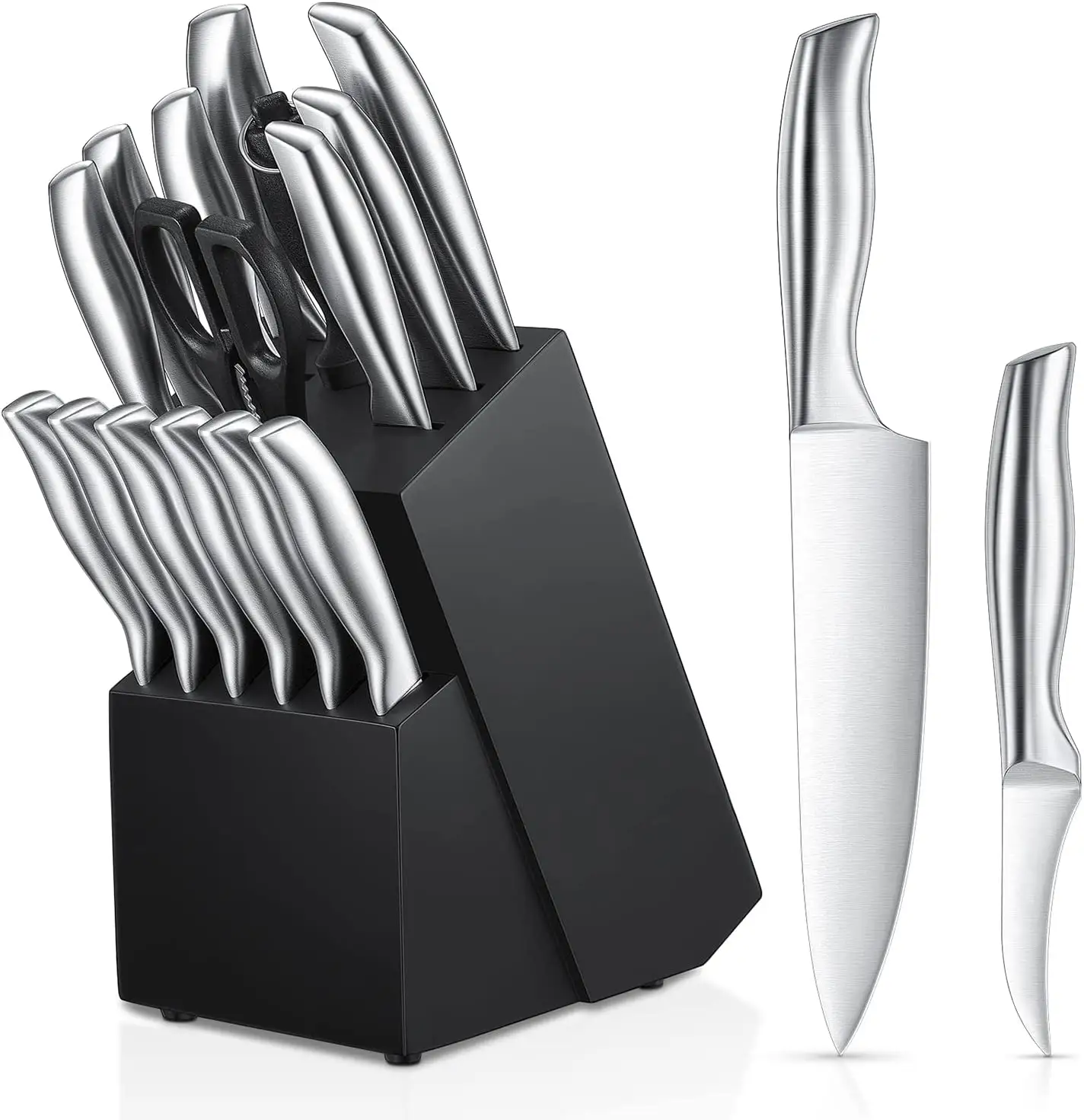 Edelstahl Küchenmesser Block Set Edelstahl Messer block, Edelstahl, Schwarz und Silber Farbe, 16 Stück