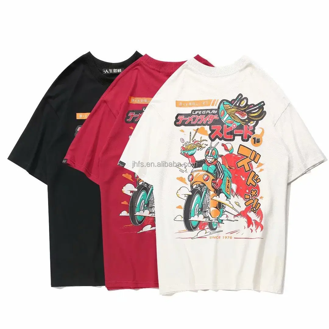 J & H-Camiseta de manga corta para hombre y mujer, Camiseta holgada con estampado de dibujos animados de estilo Hong Kong