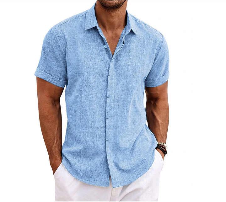 Wholesale Customization Men's Solid Color Linen Cotton Short Sleeve Shirt Loose Casual Shirt for Man