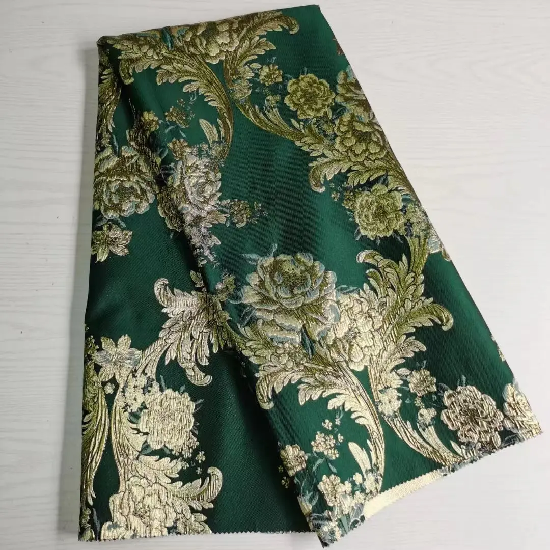 Màu Xanh Lá Cây Hoa Sơn Thiết Kế Polyester Kim Loại Jacquard Thổ Cẩm Đảng Vải Jacquard Vải