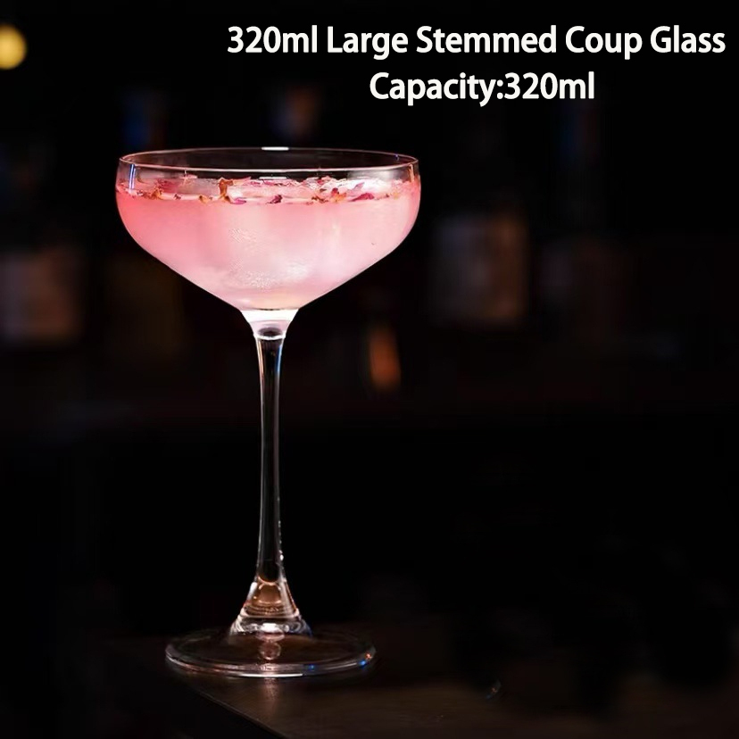 Bicchiere grande trasparente con piede alto da 320 ml