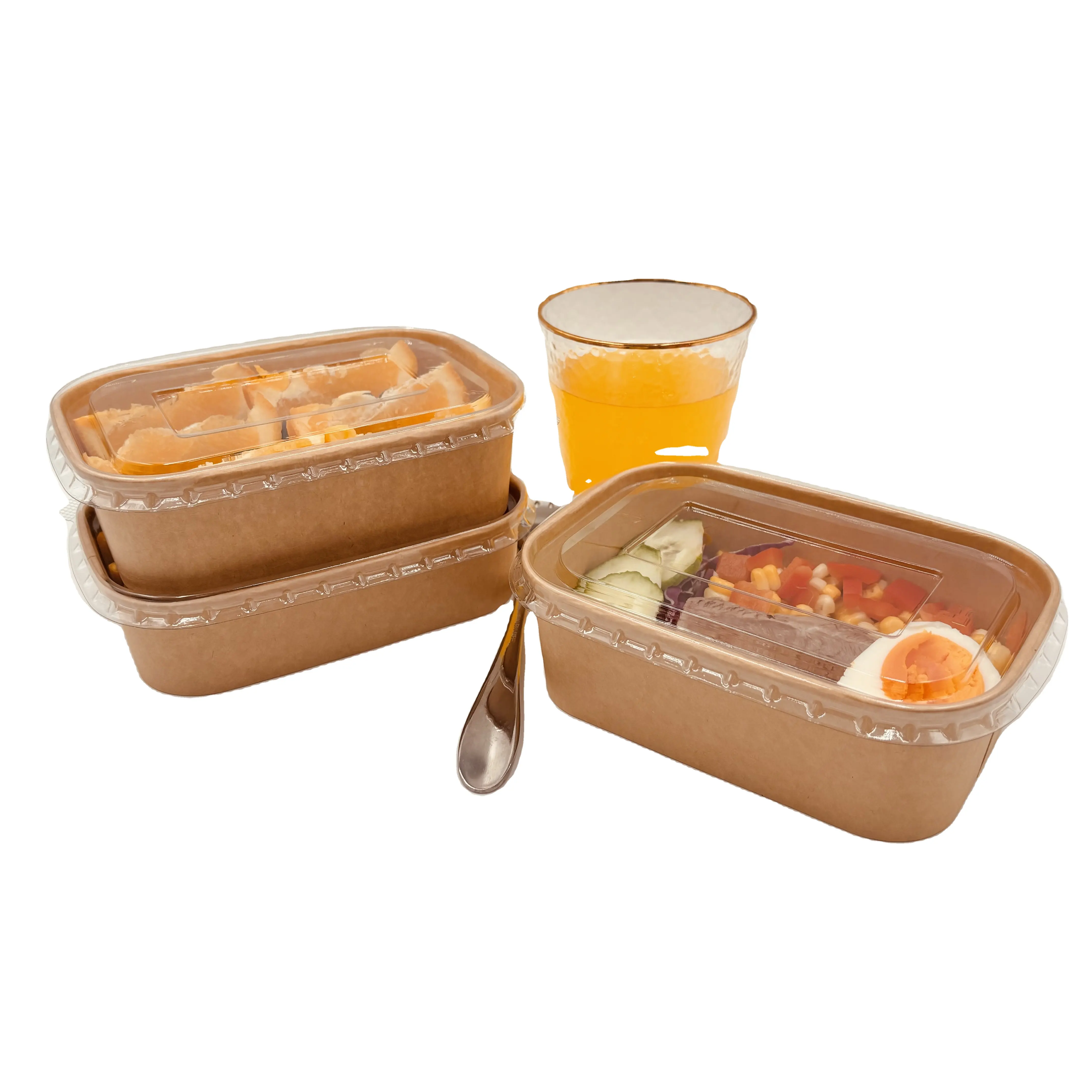 Thân thiện với môi giấy kraft container cho thực phẩm dùng một lần món tráng miệng và nướng có thể tái chế bao bì thực phẩm Takeaway hộp