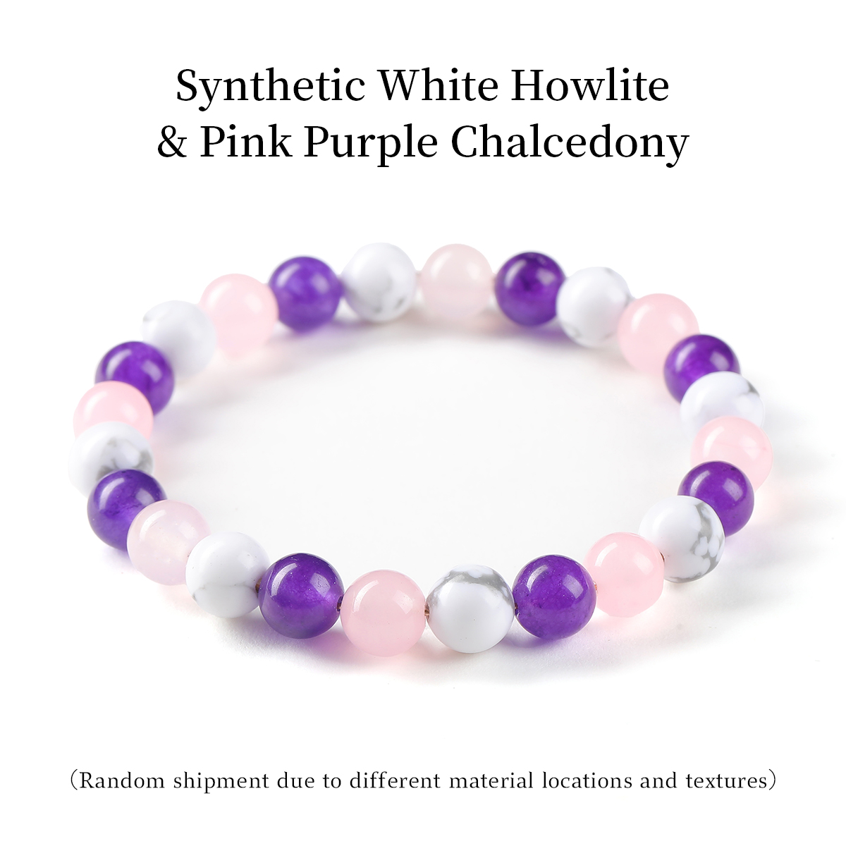 Howlite blanche synthétique et calcédoine rose-violette