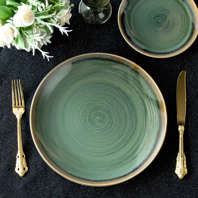 Conjunto de pratos de jantar de cerâmica para sobremesas, aperitivo de cerâmica com esmalte reativo feito à mão, pratos para servir em restaurantes