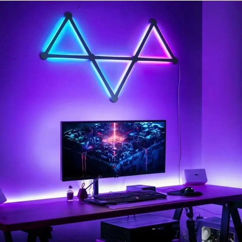 Lampe LED RGB triangulaire intelligente, contrôle segmenté multicolore, applique murale musicale, panneau d'éclairage ambiant intelligent