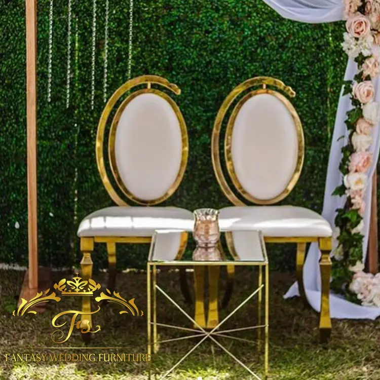 Cadeiras de throne do casamento de aço inoxidável dourado com almofada de couro para venda