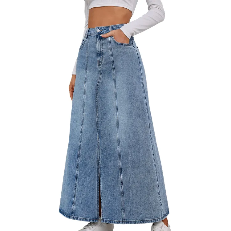 Женская джинсовая юбка с высокой талией, большие размеры