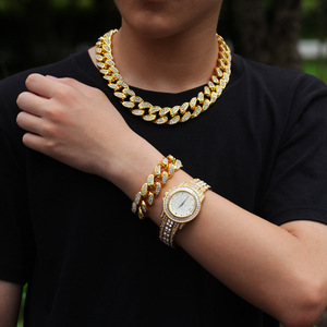 European Best Selling 3pcs/Set Rhinestone Cuban Chain Bracelet <strong>Watch</strong> Bling Crystal Cubic Zirconia CZ Bracelet <strong>Watch</strong> Set Jewelry