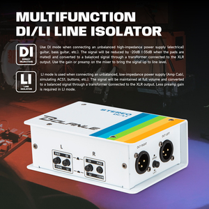 Bolanle Audio Passive DI/LI Estéreo Caja directa y aislador de línea, Multi Elija entre inyección directa o modos de aislador de línea - Product Image 2