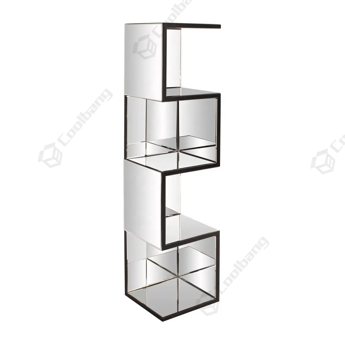 Estantería flotante de esquina para pared, estantería de madera de 5 niveles con espejo de pared zigzag