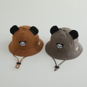 Chapéu de balde unisex infantil com panda bordado nova primavera estilo algodão sol chapéu desenhar corda para uso ao ar livre