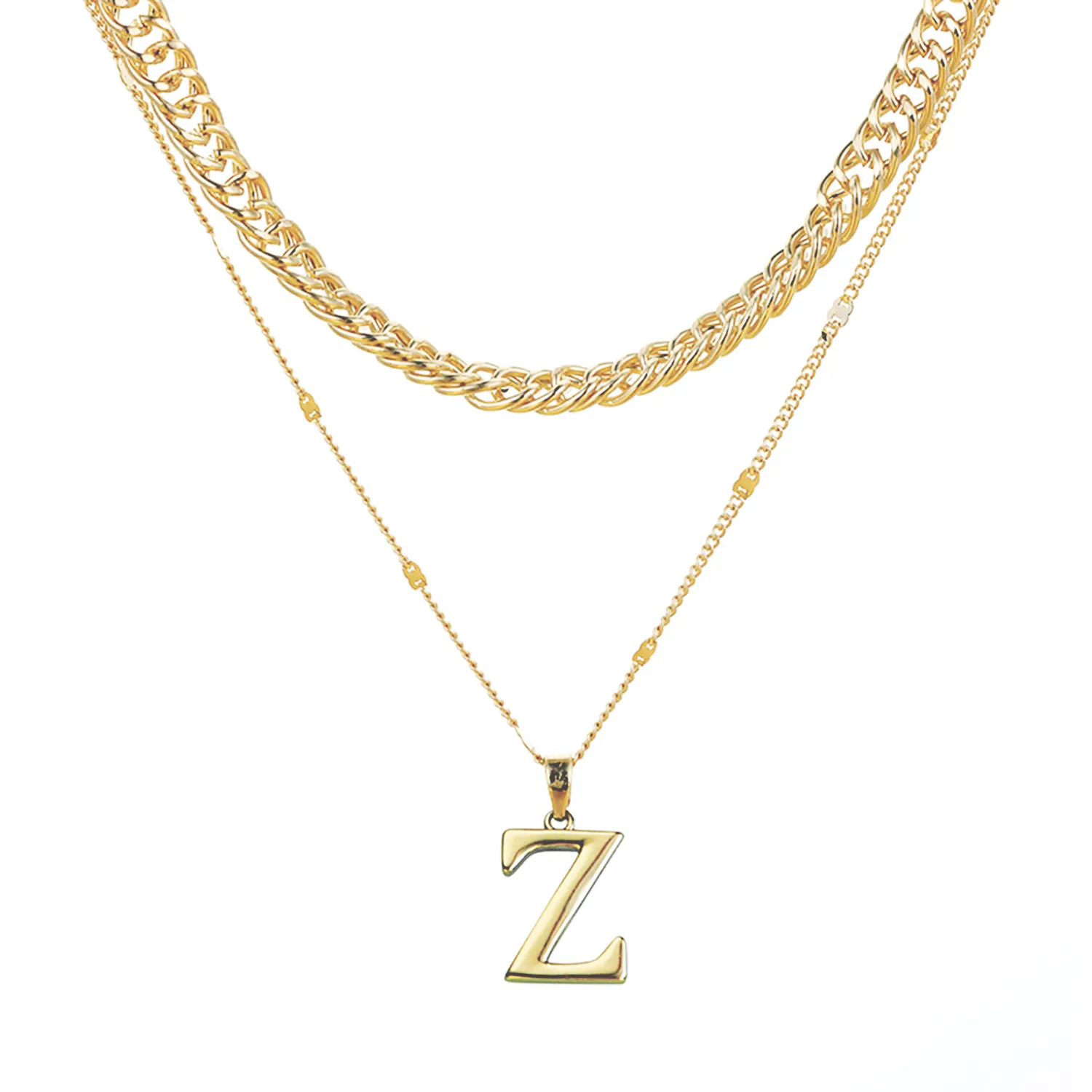 Pendentif Zigzag anglais dames mode simple chaîne en alliage de cuivre rétro lumière collier de luxe en gros