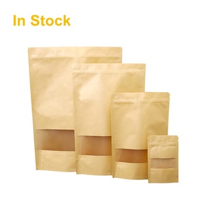 Plain Stand up Brown Kraft Paper Zip Lock Food Packaging <strong>Pouch</strong> With Clear Window