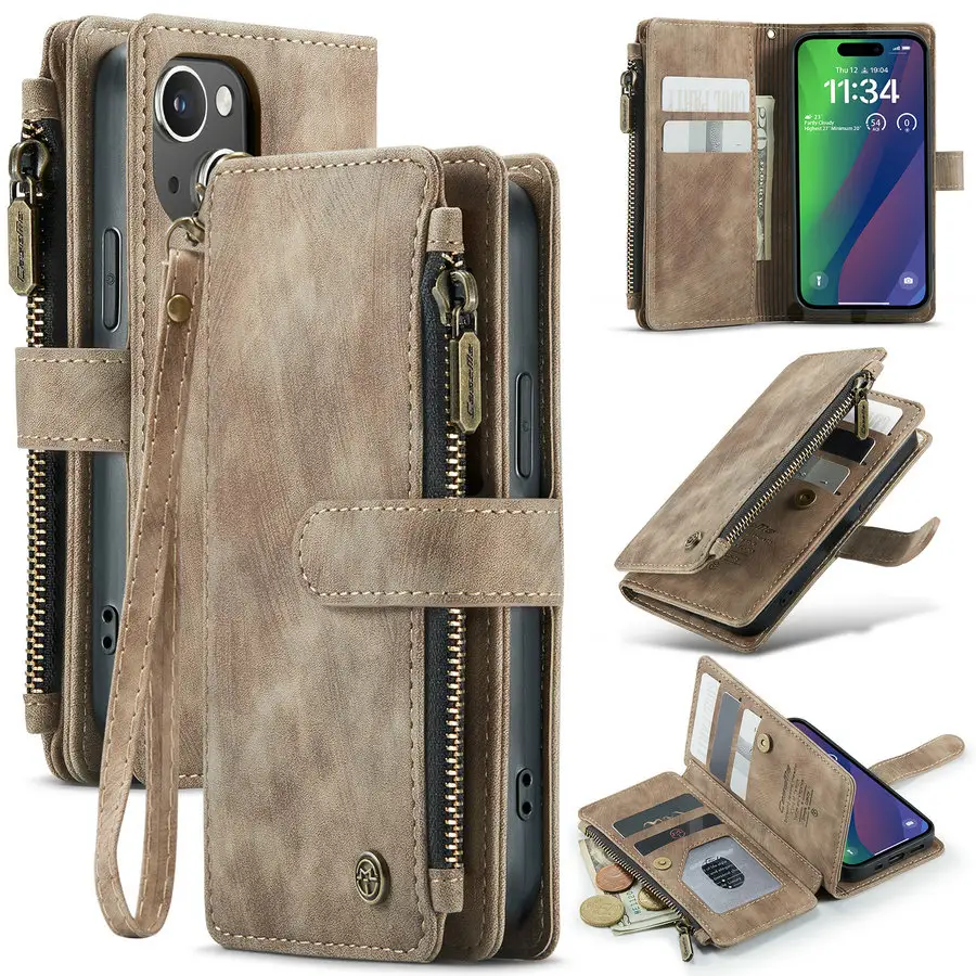 CaseMe All in One Carrying Wallet Leather Case For iPhone 15 14 13 12 11 Pro Max 7 8 6 5+ Plus Magnetic Flip Case For iPhone 15