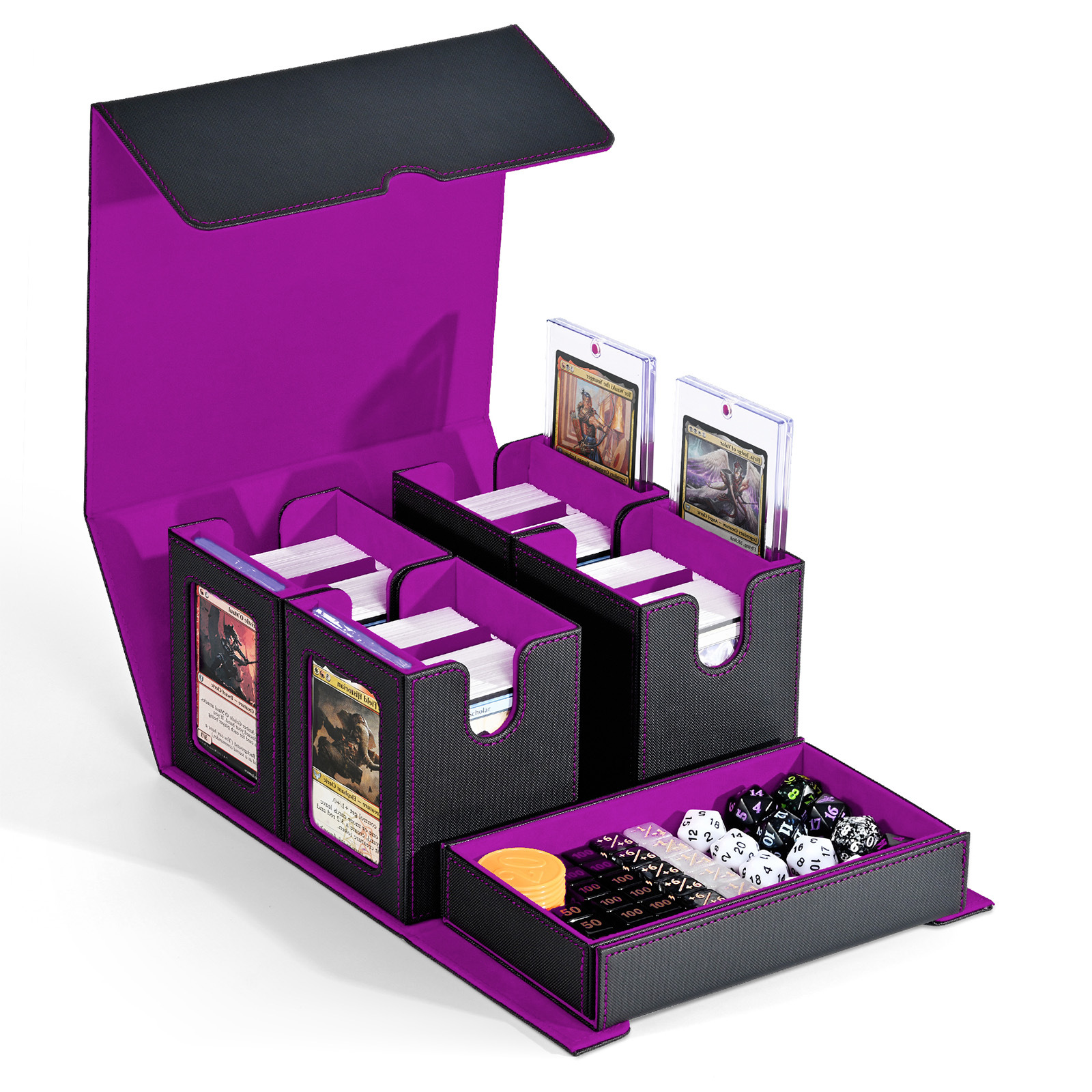 Briques de rangement pour cartes, 4 compartiments, coloris noir et violet assorti.