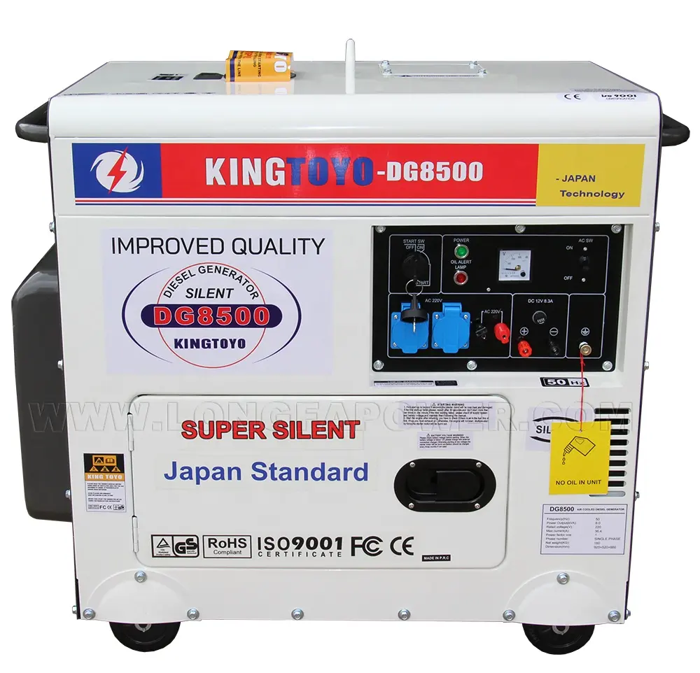 KINGTOYO 7000watt 36A 8 Kw 8 kVA 8000 Watt W Kv Va Kwt Watts Europe CE ISO EU V 5 Certificate Single Cylinder Diesel Generator