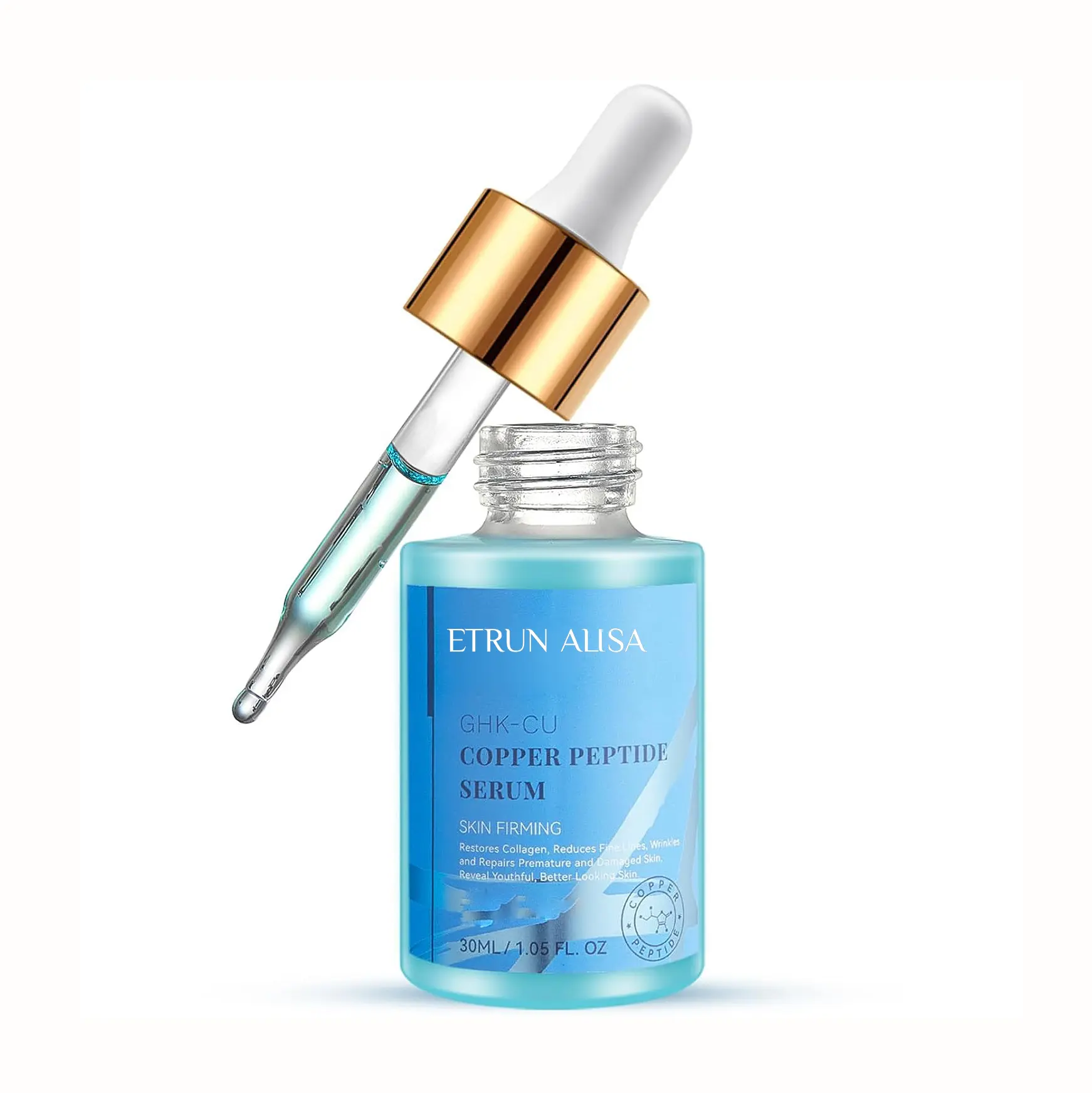 Private Label Facial Skin Care Serum 30ml Anti Aging Linhas finas manchas de idade pele danificada Blue ghk-cu Copper Peptide Face Serum