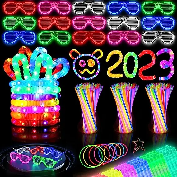 YH Glow in The Dark LED Light Up Toys Pop Tubes Fidget Toys Autismo Sensory Toys Set Party Supplies Kids Pop Tube Led Pop Tubes