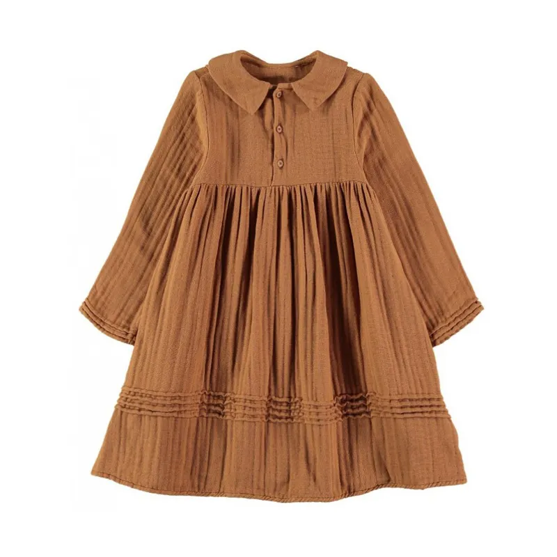 Robes solides en coton et lin de bonne qualité pour filles, vêtements personnalisés de bonne qualité, à la mode, de couleur brune, blanche, à la mode