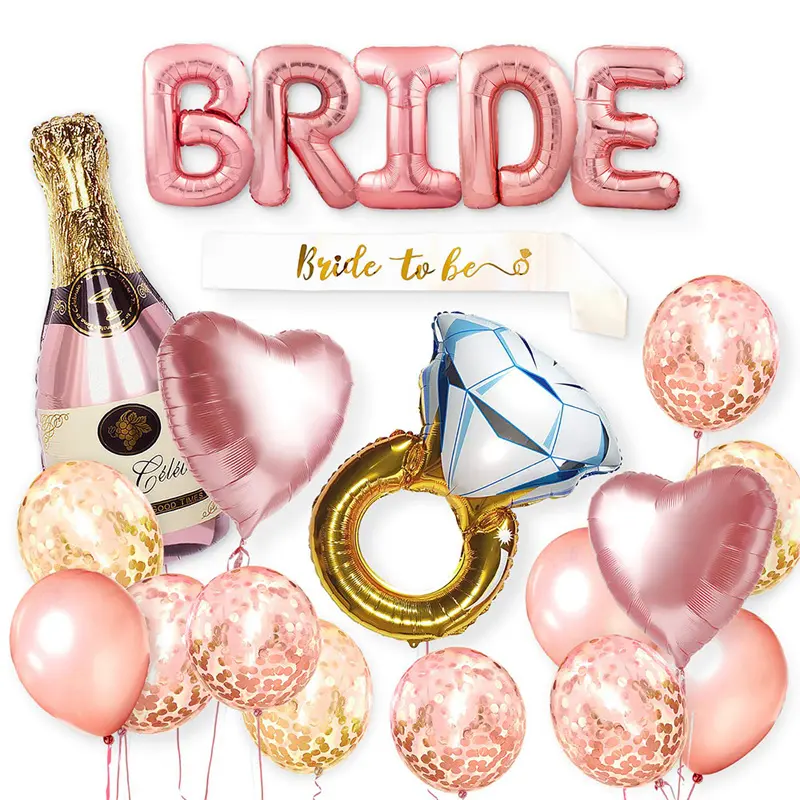 Bride To Be Sash-globos de aluminio de látex, confeti de oro rosa, conjunto de despedida de soltera