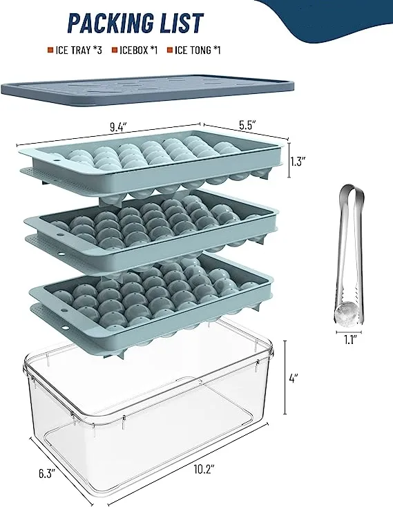 Cirkel Bal Ijsbakken Voor Vriezer Met Deksel En Bak, Bol Ijs Kubus Mal Maken 99X1,0 In Kleine Ronde Ijsblokjes