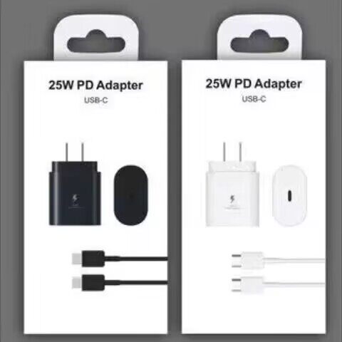 Chargeur rapide Samsung 25W blanc, spécifications US (domestique) + câble double Type-C de 1m