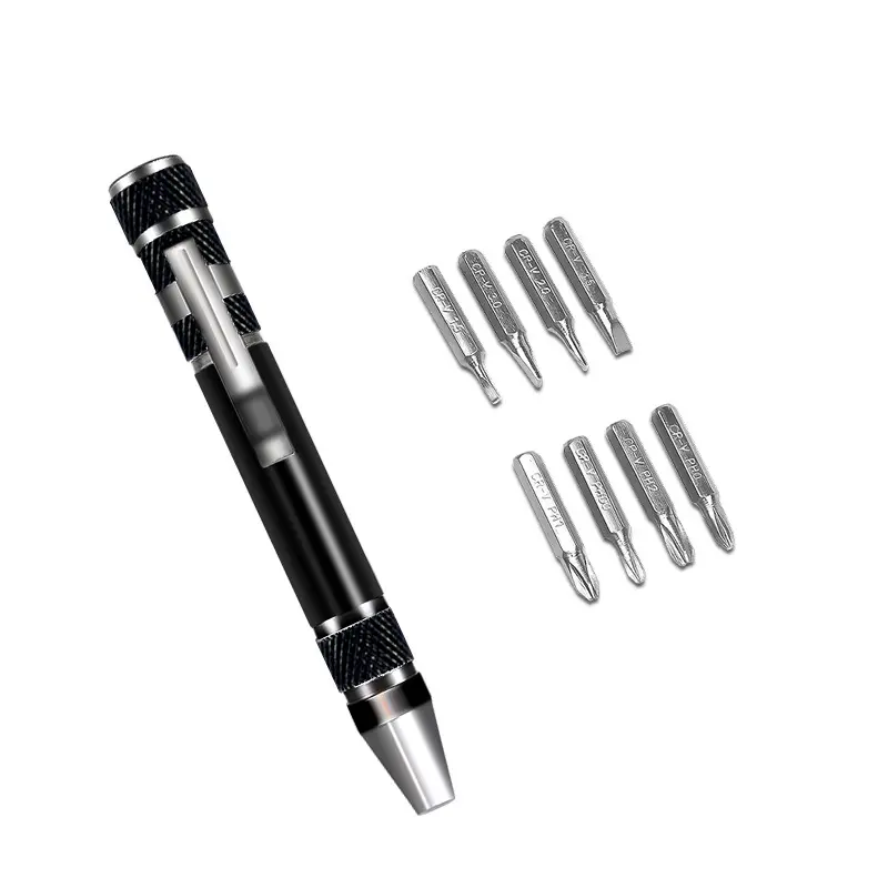 Tournevis à stylo portable multifonctionnel 8 en 1, outil de stylo de démontage en alliage d'aluminium, tournevis à tête cruciforme à fente