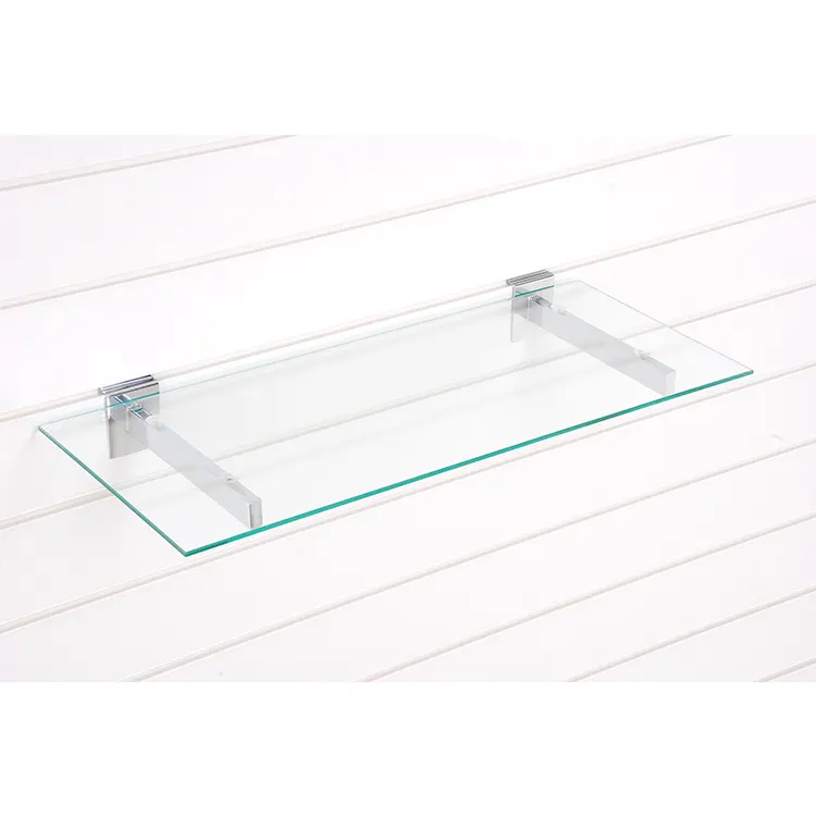 Hot sale retail shops slot wall tempered glass shelves with polished edges