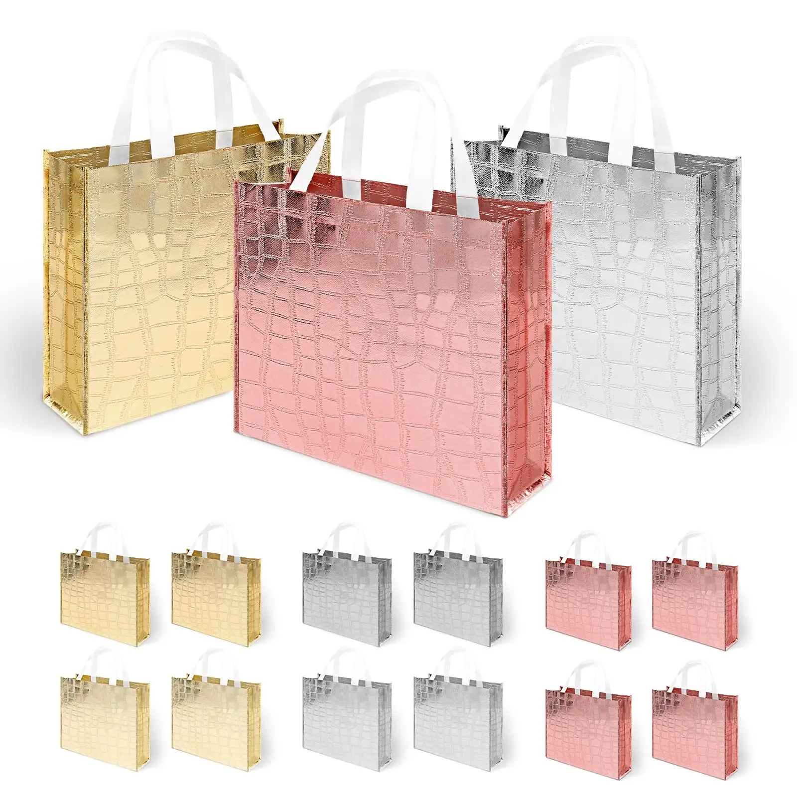 Lamineren Metallic Opvouwbare Herbruikbare Boodschappentas Niet-Geweven Tas Cadeau Glossy Cadeau Tas Met Op Maat Bedrukt Logo