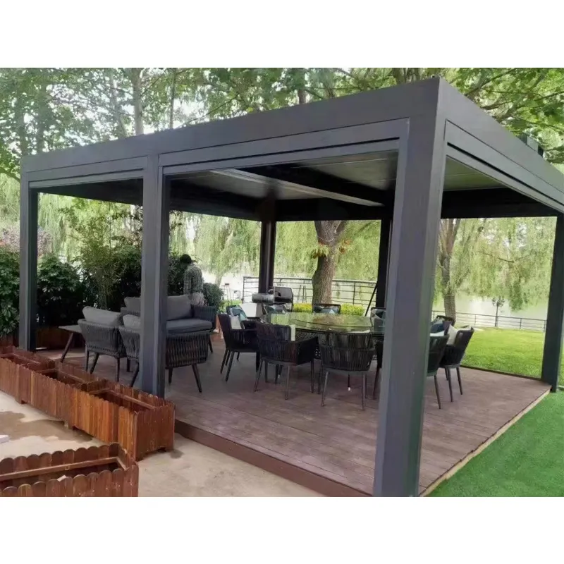 Padiglione personalizzato gazebo bioclimatico ombreggiatura sole elettrico patio retrattile tetto in alluminio pergola set