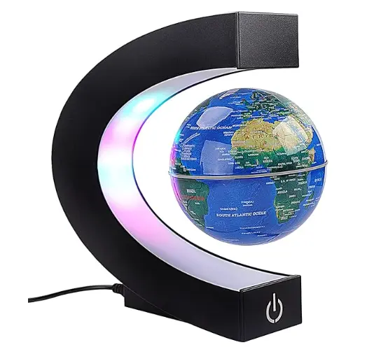 Globe mengambang dengan lampu LED berwarna levitasi berputar peta dunia dengan sentuh untuk hadiah dekorasi meja kantor rumah dengan saklar