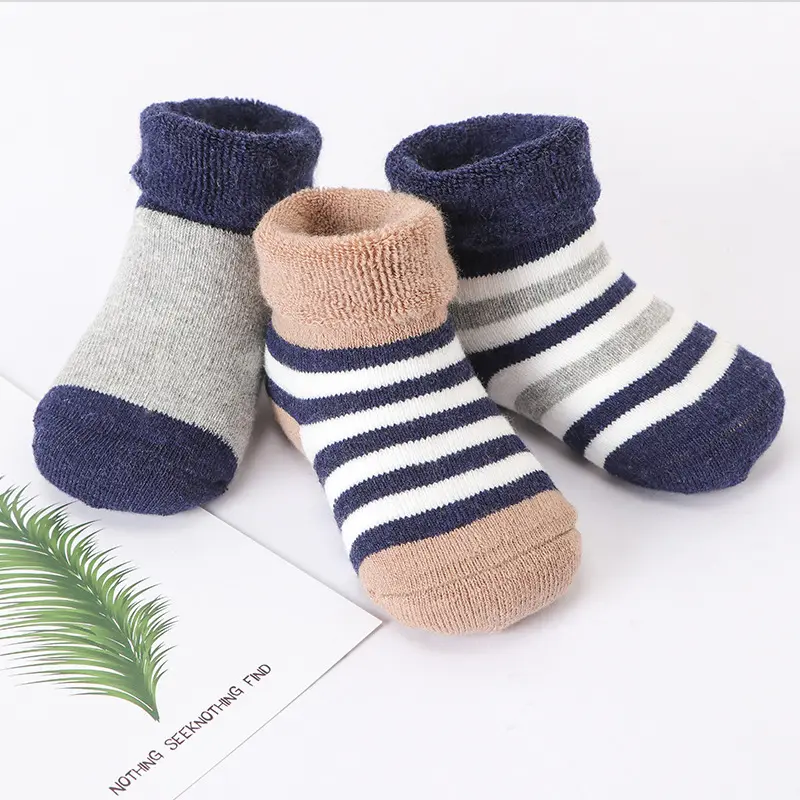 De Punto NIÑOS Calcetines de algodón de invierno Simple patrón de rayas antideslizante-muchacho recién nacido bebé niño zapato