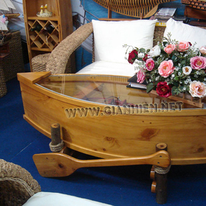 WOODEN BOAT TABLE WITH <strong>OARS</strong> - HIGH QUALITY WOOD SHIP MODEL - HANDICRAFT MODEL for NAUTICAL DECOR - Product Image 1