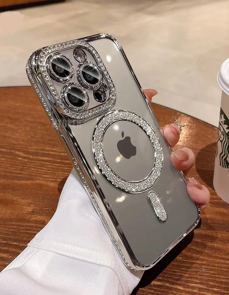 Klar magnetisch für iPhone 15 14 13 Hülle voller Kamera-Schutz Diamant-Luxusbeschichtung stoßfest für Frauen Mädchen Telefonhülle