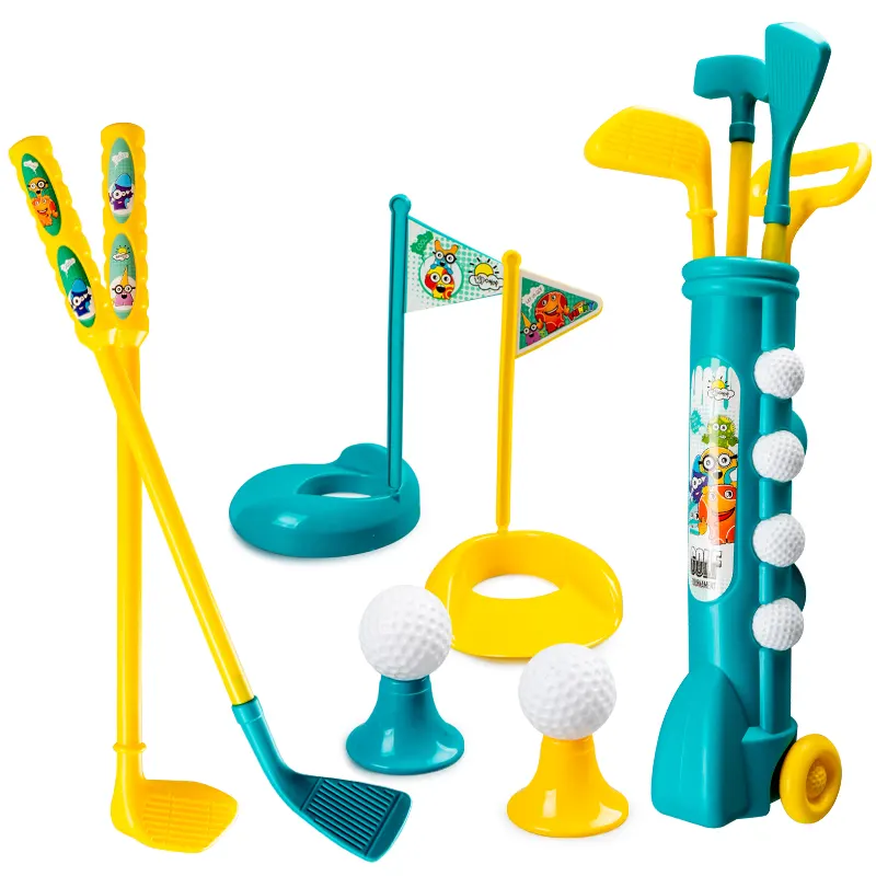 Prix de gros Club de golf pour enfants Jeu de sport intérieur et extérieur Chariot à canne en plastique Mini jouet Ensemble de golf pour enfants avec balle