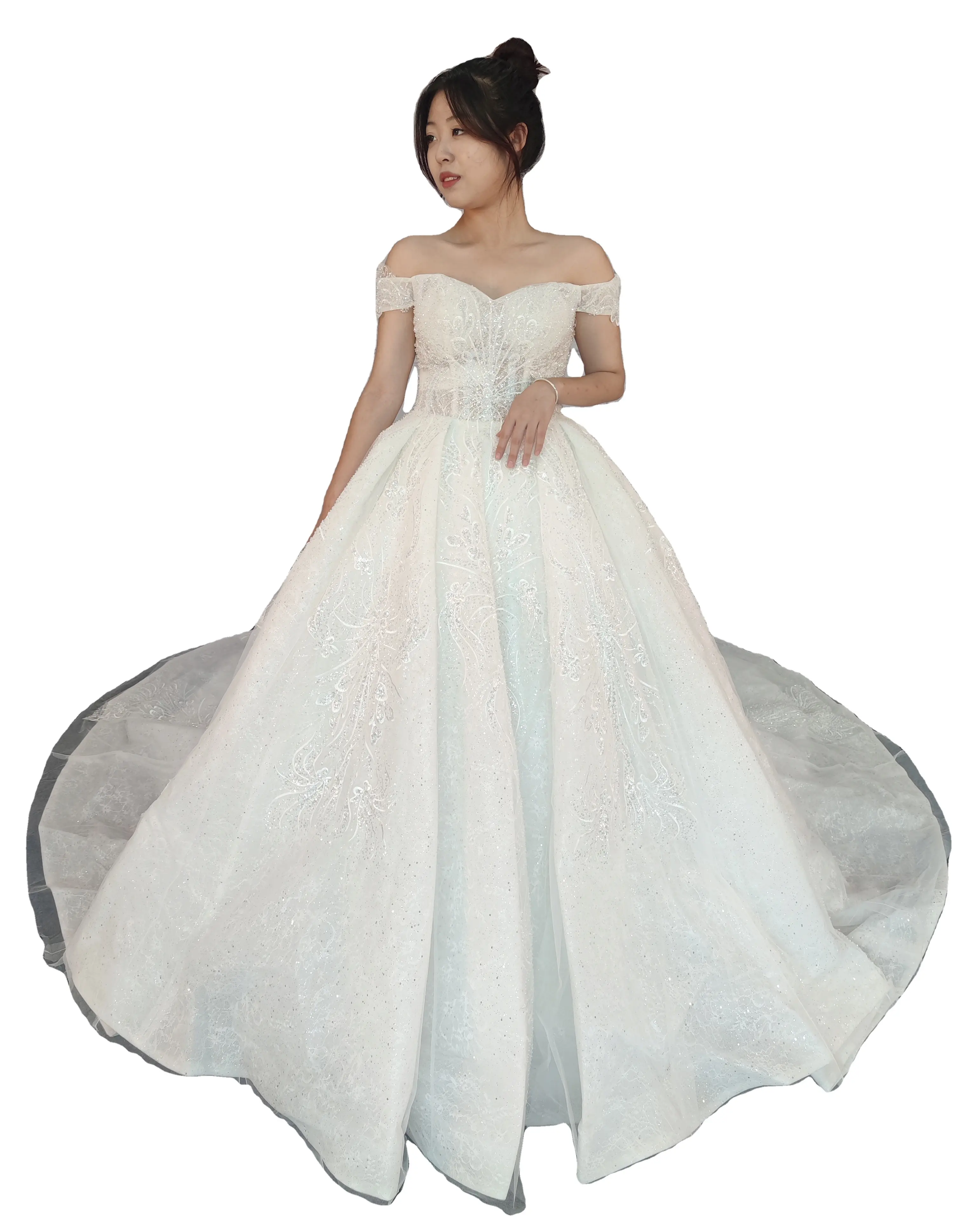 2023 china guangzhou off shoulder shinny wedding dress ball gown