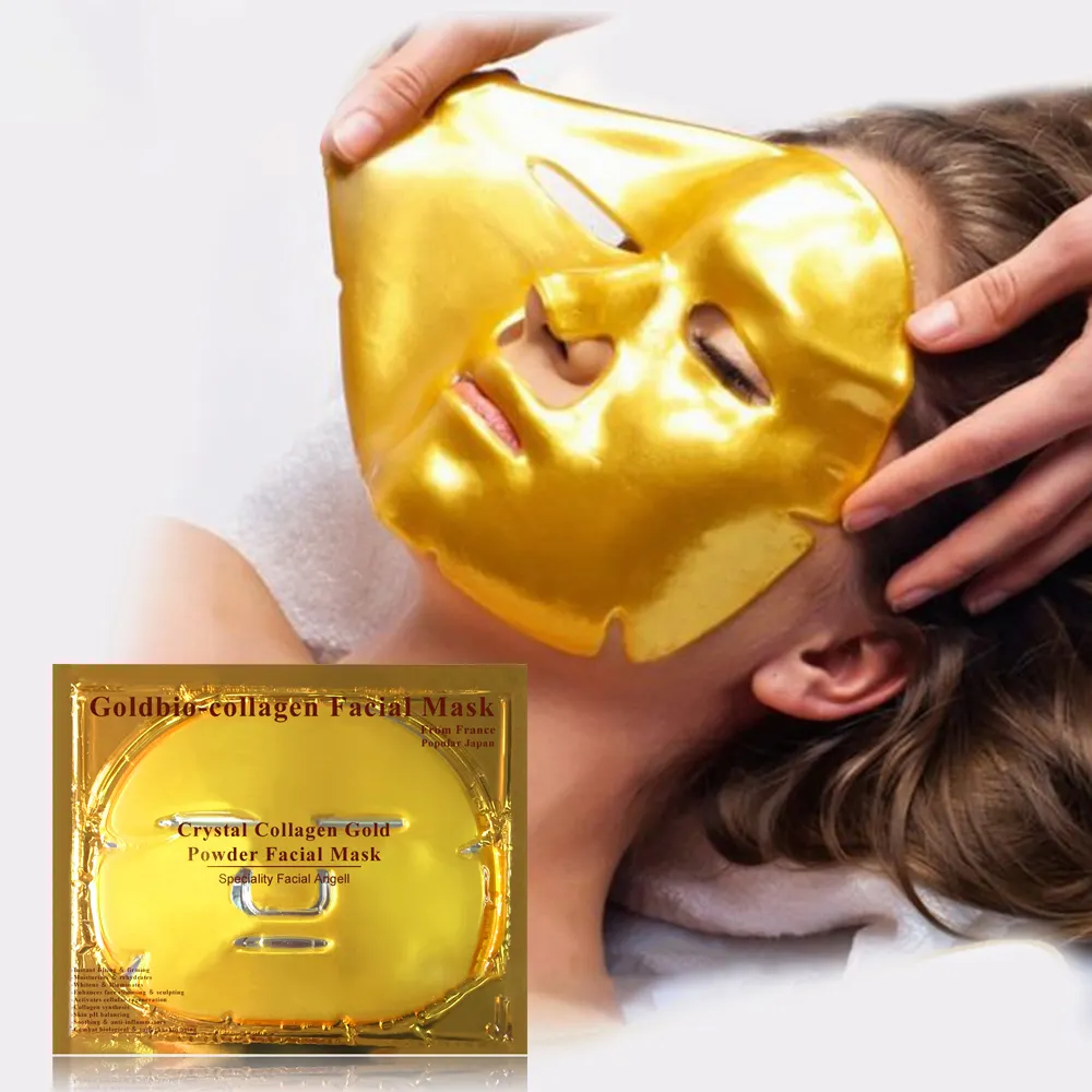 Máscara de folha facial de cristal de colágeno dourado 24K para anti-rugas Máscara de ouro em colágeno